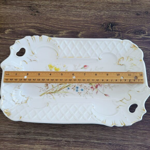 Unique Mismatched 2-Tiered Dessert Stand, Floral & Iridescent Orange Glass - Picture 11 of 16